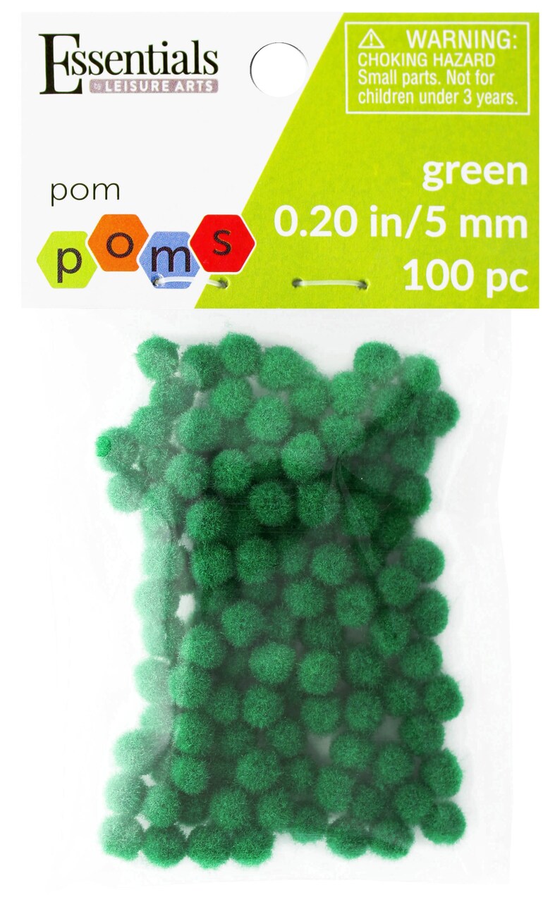 Essentials by Leisure Arts  Pom Poms - Green - 5mm - 100 piece pom poms arts and crafts - green pompoms for crafts - craft pom poms - puff balls for crafts
